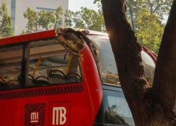 Choca Metrobús de Línea 7 contra un árbol en Paseo de la Reforma