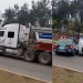 Tráiler impacta y arrastra patrulla de tránsito con oficiales dentro en Veracruz
