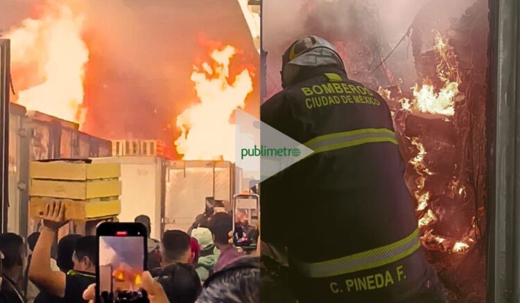 Incendio destruye tres cajas de tráiler en la Central de Abasto de Iztapalapa
