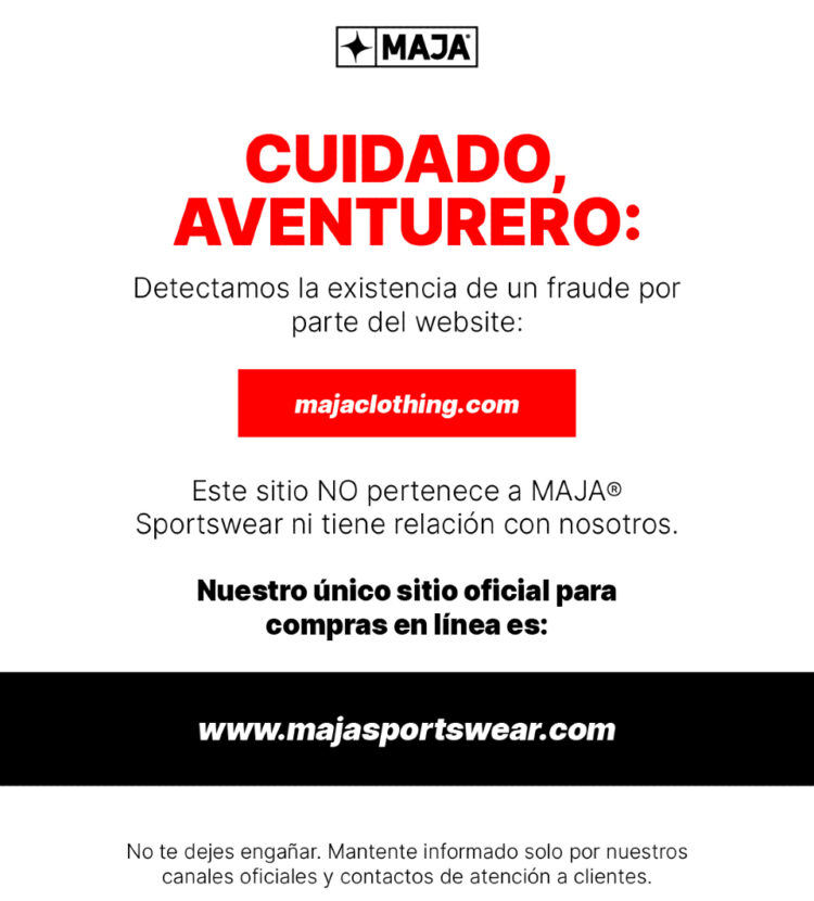 Crecen las estafas por páginas clonadas en México: MAJA Sportswear denuncia intento de suplantación digital