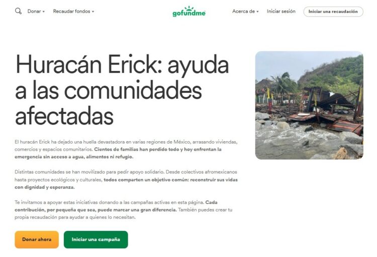 GoFundMe habilita página especial para apoyar a comunidades afectadas por el huracán Erick en Oaxaca